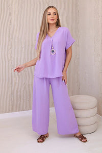 Set with necklace blouse + pants 6433 / – Purple || Light цвет / color | Lexline Fashion