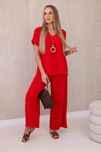 Set with necklace blouse + pants 6433 / – Red цвет / color | Lexline Fashion