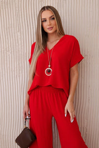 Set with necklace blouse + pants 6433 / – Red цвет / color | Lexline Fashion
