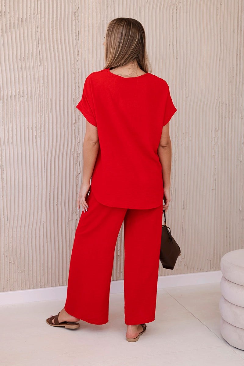 Set with necklace blouse + pants 6433 / – Red цвет / color | Lexline Fashion
