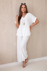 Set with necklace blouse + pants 6433 / – White цвет / color | Lexline Fashion