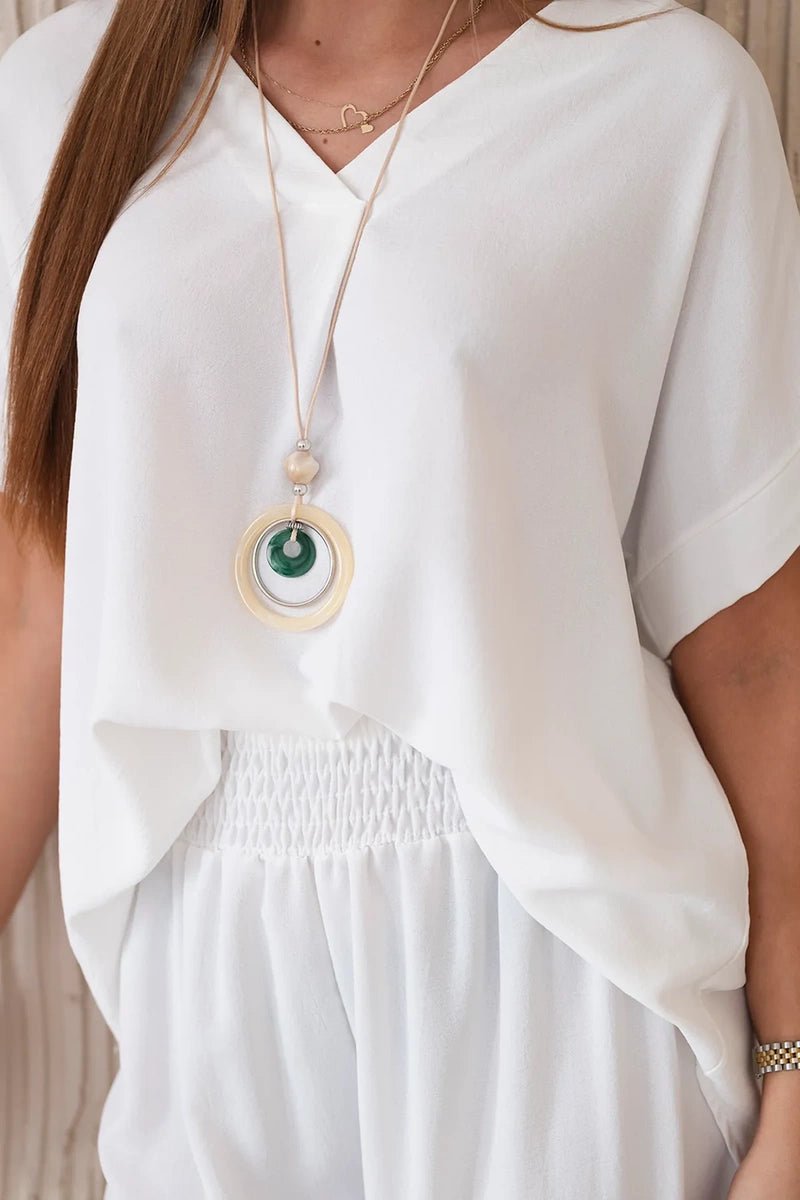 Set with necklace blouse + pants 6433 / – White цвет / color | Lexline Fashion