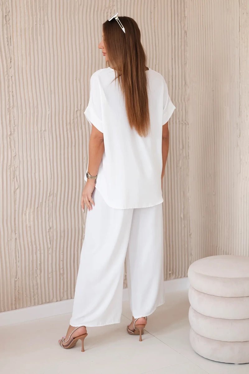 Set with necklace blouse + pants 6433 / – White цвет / color | Lexline Fashion