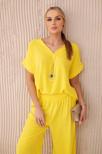 Set with necklace blouse + pants 6433 / – Yellow цвет / color | Lexline Fashion