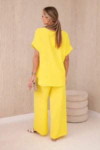 Set with necklace blouse + pants 6433 / – Yellow цвет / color | Lexline Fashion