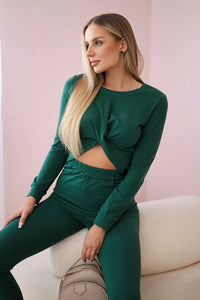 Set with ruffles on the blouse 9329 / – Green цвет / color | Lexline Fashion