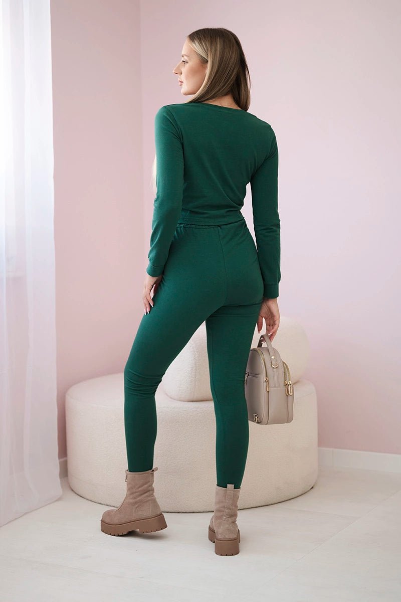 Set with ruffles on the blouse 9329 / – Green цвет / color | Lexline Fashion
