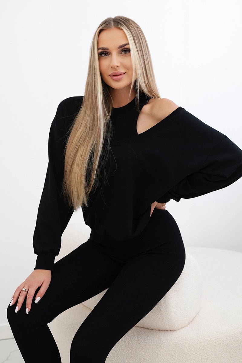Set with sweatshirt, top and leggings 9441 / – Black цвет / color | Lexline Fashion