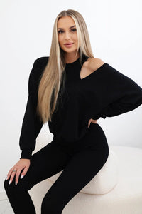 Set with sweatshirt, top and leggings 9441 / – Black цвет / color | Lexline Fashion