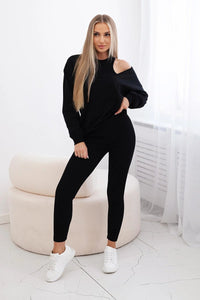 Set with sweatshirt, top and leggings 9441 / – Black цвет / color | Lexline Fashion