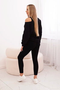 Set with sweatshirt, top and leggings 9441 / – Black цвет / color | Lexline Fashion