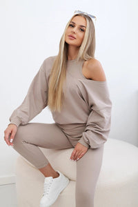 Set with sweatshirt, top and leggings 9441 / – Dark || beige цвет / color | Lexline Fashion