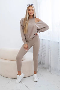 Set with sweatshirt, top and leggings 9441 / – Dark || beige цвет / color | Lexline Fashion