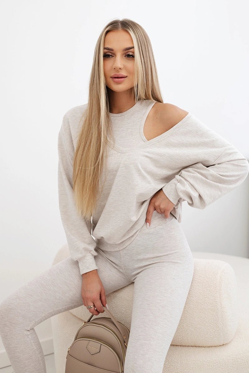 Set with sweatshirt, top and leggings 9441 / – Ecru цвет / color | Lexline Fashion