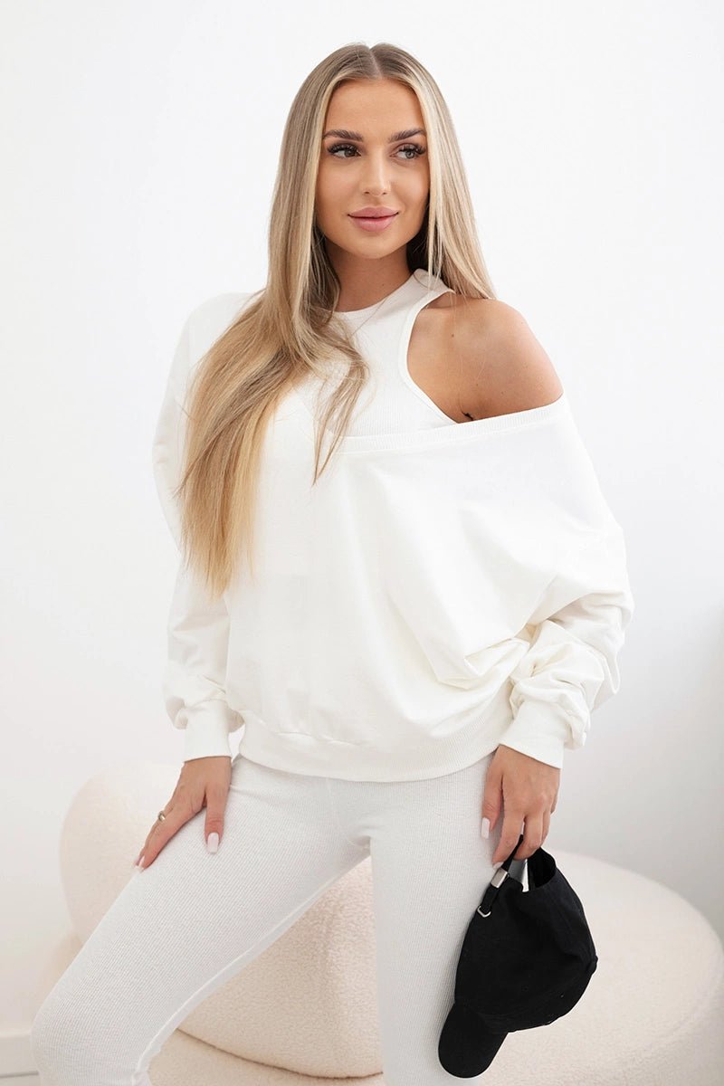 Set with sweatshirt, top and leggings 9441 / – Ecru цвет / color | Lexline Fashion