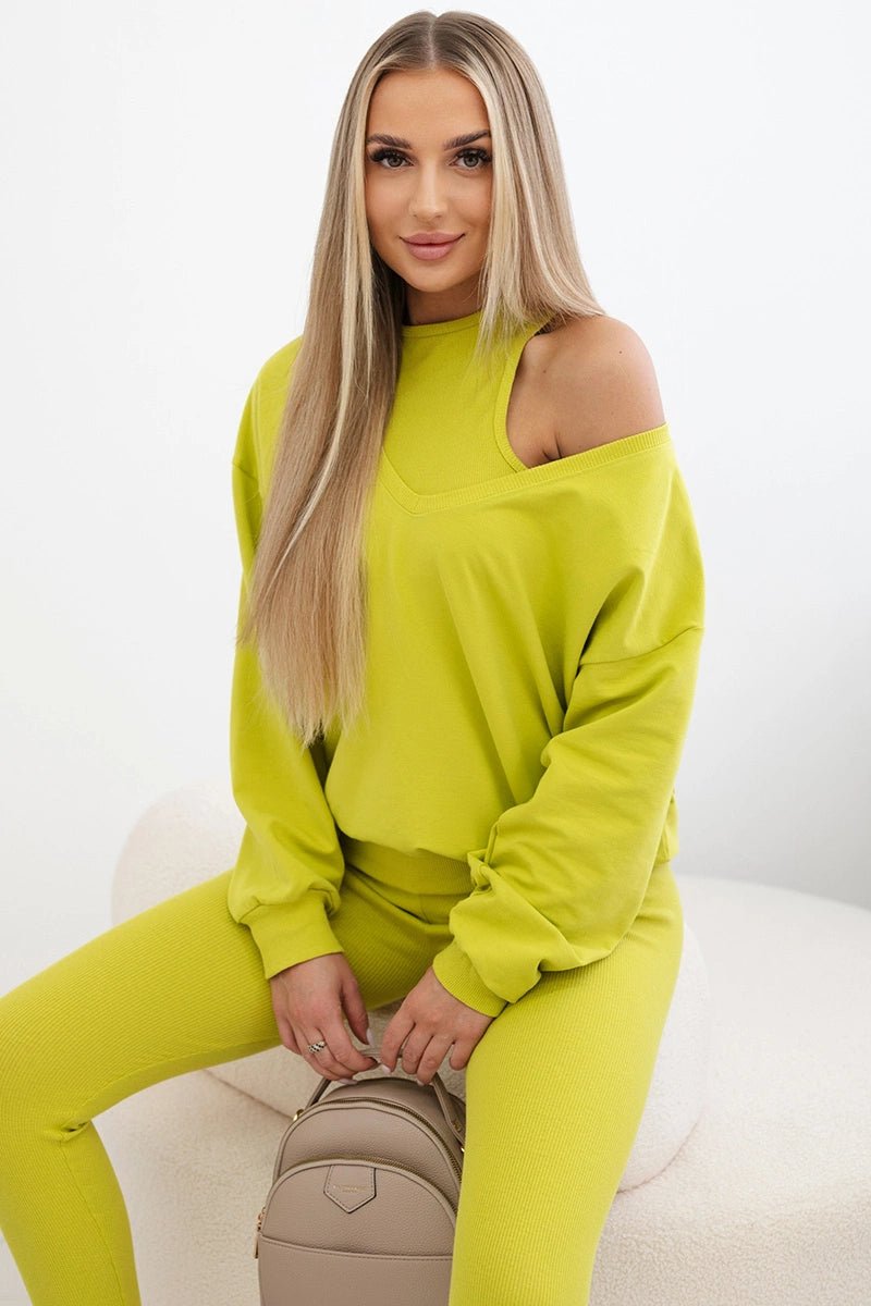 Set with sweatshirt, top and leggings 9441 / – Kiwi цвет / color | Lexline Fashion