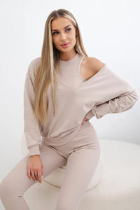 Set with sweatshirt, top and leggings 9441 / – Light || Beige цвет / color | Lexline Fashion