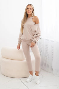 Set with sweatshirt, top and leggings 9441 / – Light || Beige цвет / color | Lexline Fashion