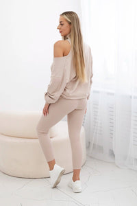 Set with sweatshirt, top and leggings 9441 / – Light || Beige цвет / color | Lexline Fashion