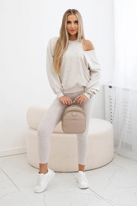 Set with sweatshirt, top and leggings 9441 / – Melange || Beige цвет / color | Lexline Fashion