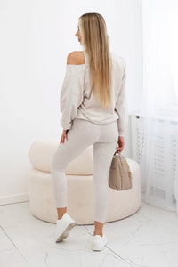 Set with sweatshirt, top and leggings 9441 / – Melange || Beige цвет / color | Lexline Fashion
