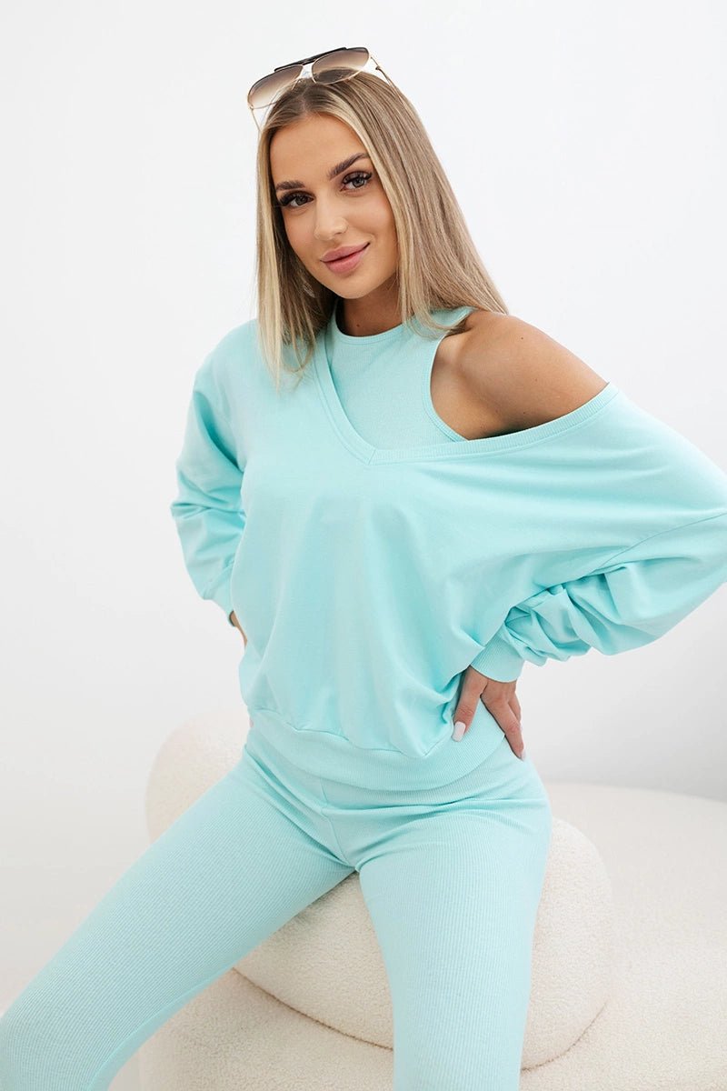 Set with sweatshirt, top and leggings 9441 / – Mint цвет / color | Lexline Fashion