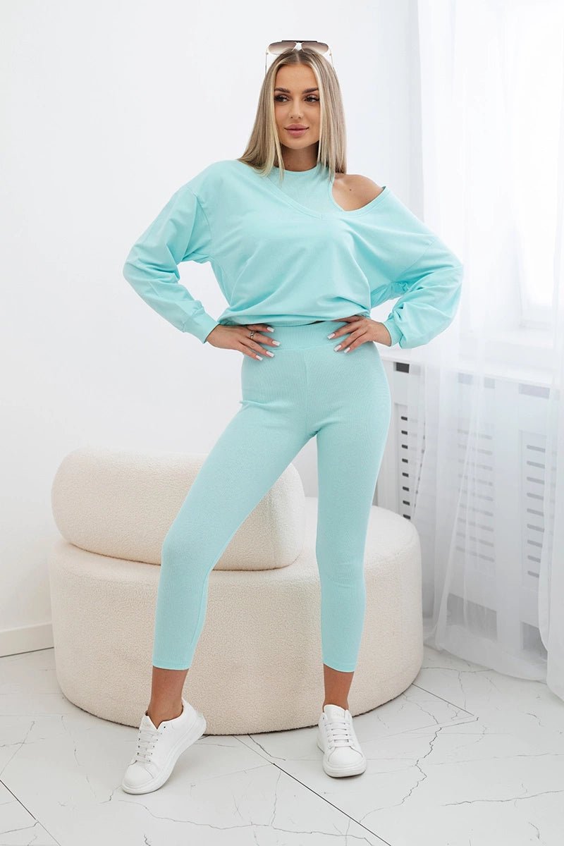 Set with sweatshirt, top and leggings 9441 / – Mint цвет / color | Lexline Fashion