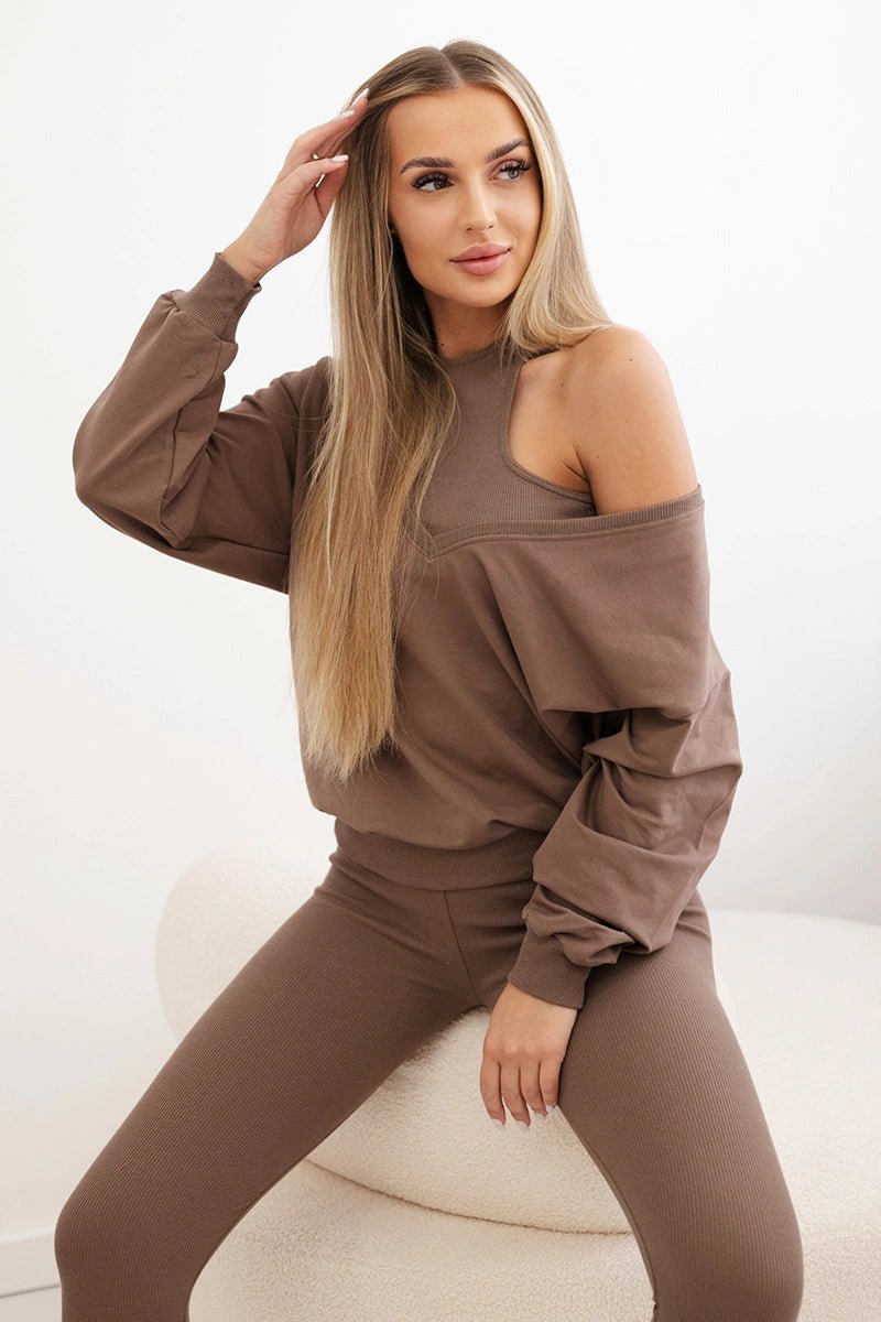 Set with sweatshirt, top and leggings 9441 / – Mocca цвет / color | Lexline Fashion