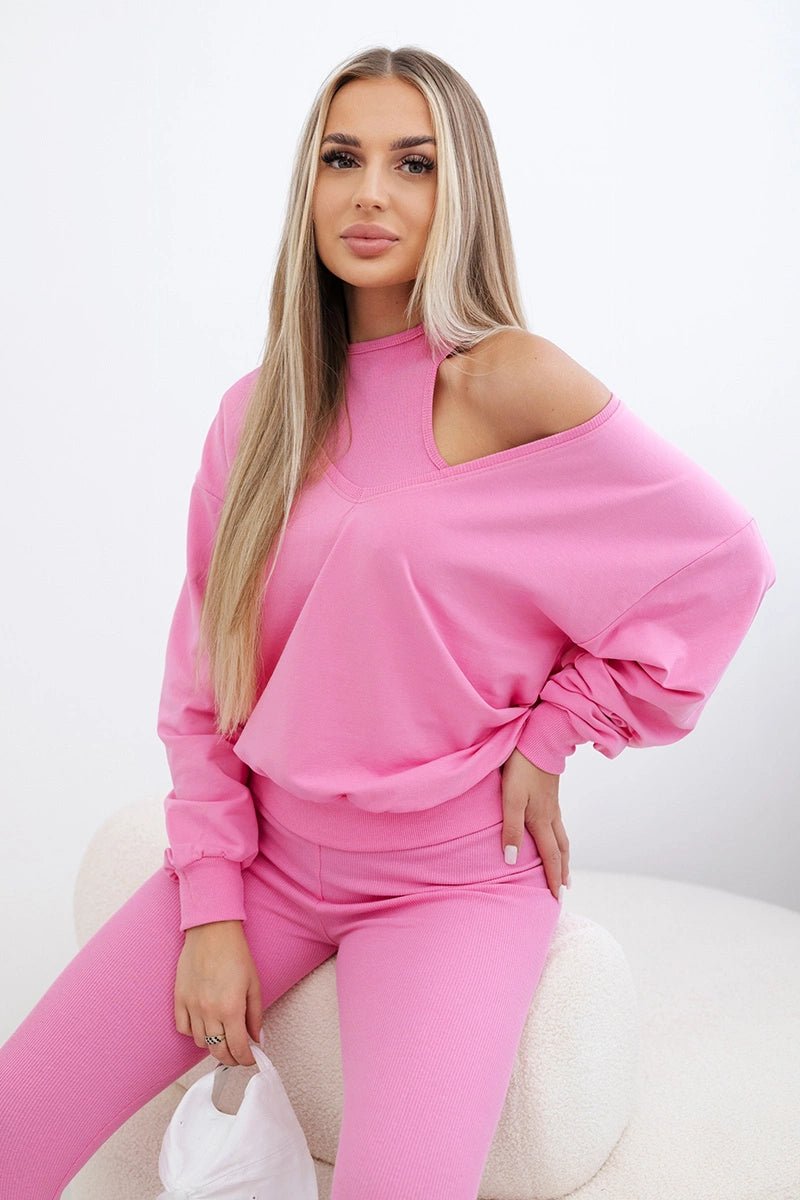 Set with sweatshirt, top and leggings 9441 / – Pink || Light цвет / color | Lexline Fashion