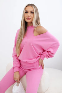 Set with sweatshirt, top and leggings 9441 / – Pink || Light цвет / color | Lexline Fashion
