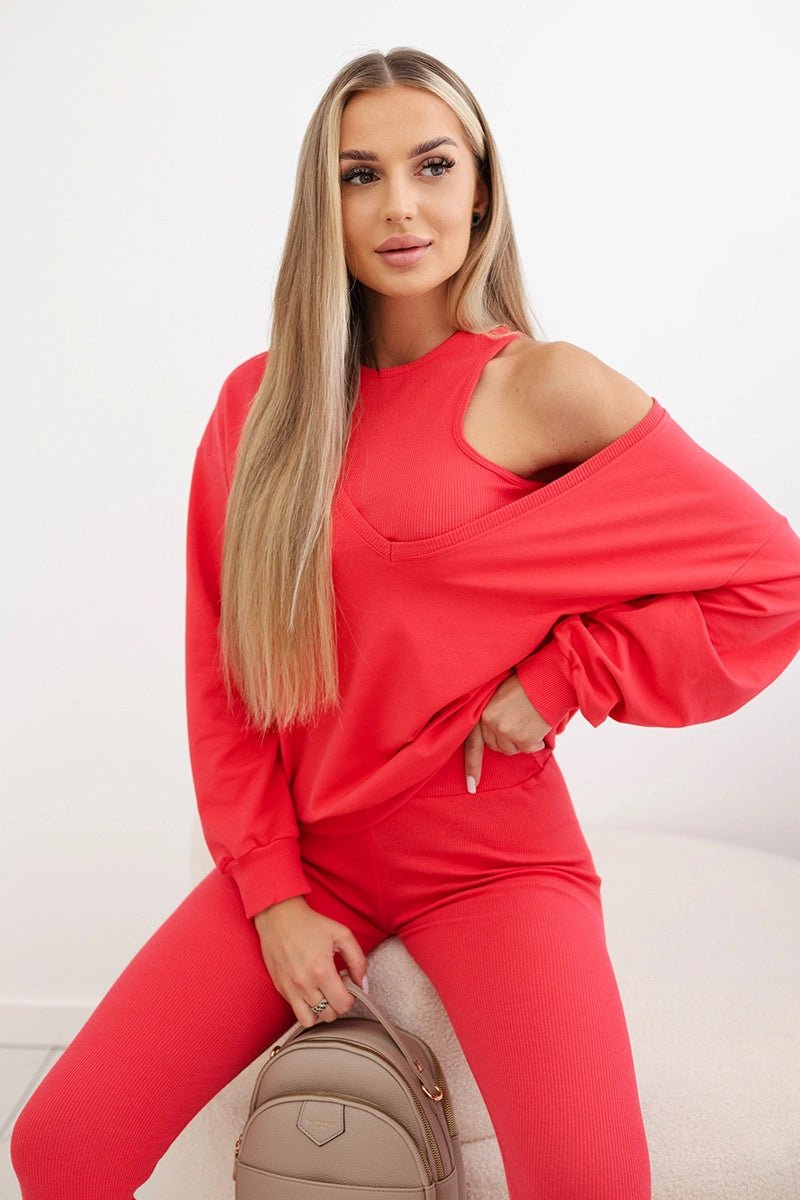 Set with sweatshirt, top and leggings 9441 / – Raspberry цвет / color | Lexline Fashion