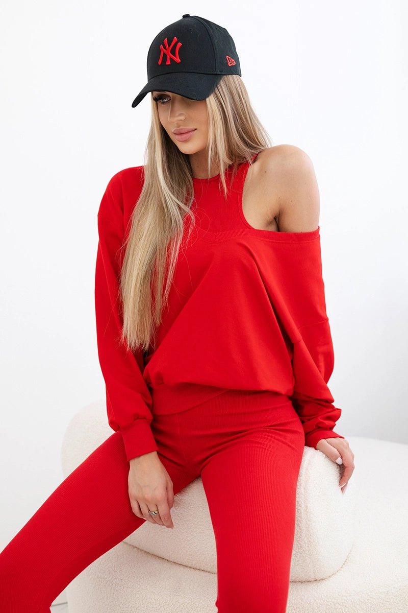 Set with sweatshirt, top and leggings 9441 / – Red цвет / color | Lexline Fashion