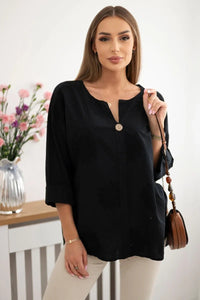 Shirt blouse with an embroidered pattern IT - 67 / – Black цвет / color | Lexline Fashion