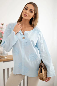 Shirt blouse with an embroidered pattern IT - 67 / – Blue цвет / color | Lexline Fashion