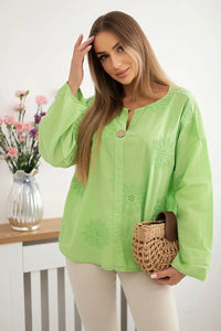 Shirt blouse with an embroidered pattern IT - 67 / – Light || Green цвет / color | Lexline Fashion