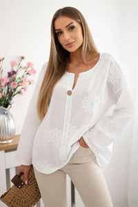 Shirt blouse with an embroidered pattern IT - 67 / – White цвет / color | Lexline Fashion