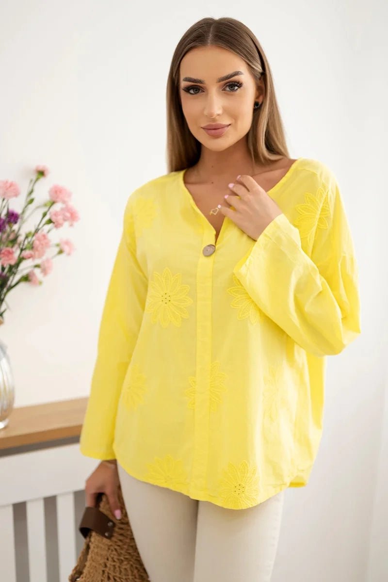 Shirt blouse with an embroidered pattern IT - 67 / – Yellow цвет / color | Lexline Fashion