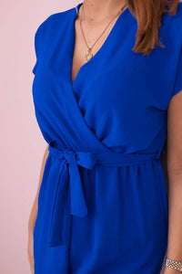 Short jumpsuit tied at the waist 6494T / – Blue cornflower цвет / color | Lexline Fashion