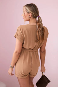 Short jumpsuit tied at the waist 6494T / – Camel цвет / color | Lexline Fashion