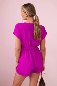 Short jumpsuit tied at the waist 6494T / – Dark || purple цвет / color | Lexline Fashion