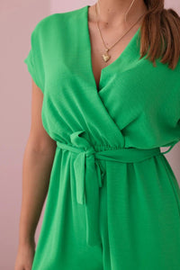 Short jumpsuit tied at the waist 6494T / – Green цвет / color | Lexline Fashion