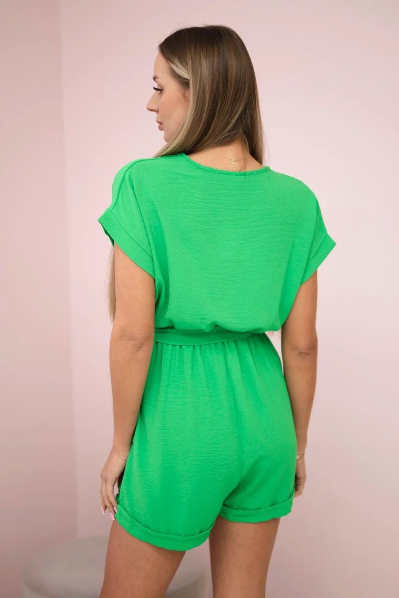 Short jumpsuit tied at the waist 6494T / – Green || Light цвет / color | Lexline Fashion