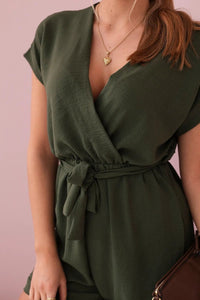 Short jumpsuit tied at the waist 6494T / – Khaki цвет / color | Lexline Fashion