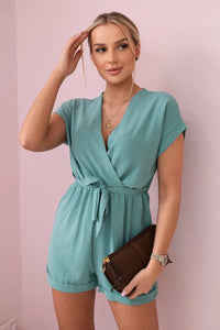 Short jumpsuit tied at the waist 6494T / – Mint || Dark цвет / color | Lexline Fashion