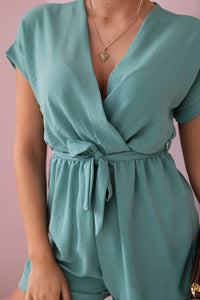Short jumpsuit tied at the waist 6494T / – Mint || Dark цвет / color | Lexline Fashion