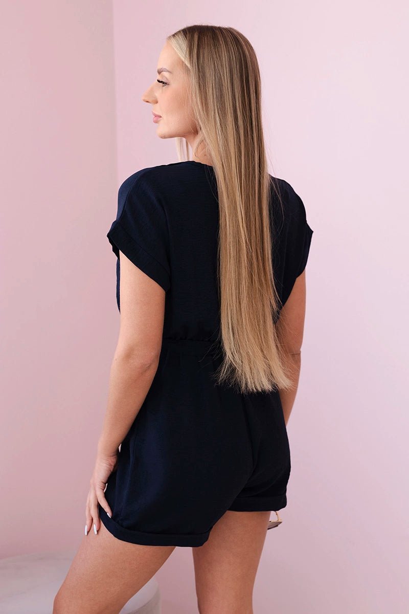 Short jumpsuit tied at the waist 6494T / – Navy blue цвет / color | Lexline Fashion