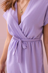 Short jumpsuit tied at the waist 6494T / – Purple || Light цвет / color | Lexline Fashion