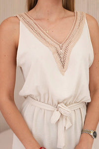 Short jumpsuit with decorative lace 59100 - 18 / – Beige цвет / color | Lexline Fashion