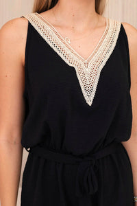 Short jumpsuit with decorative lace 59100 - 18 / – Black цвет / color | Lexline Fashion