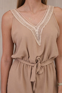 Short jumpsuit with decorative lace 59100 - 18 / – Camel цвет / color | Lexline Fashion
